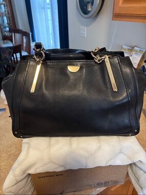 Black Coach Dreamer Leather Satchel Handbag with Gold Hardware READ